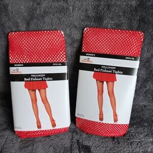 Lot of 2 New Red Fishnet Pantyhose size S - XL, Halloween Valentine's Sexy Santa